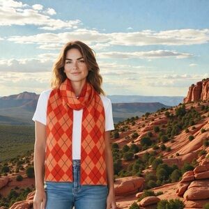 Saks 5th Ave Argyle Scarf 70% Merino Wool 30% Cashmere Made in Italy 9.5' X 67"